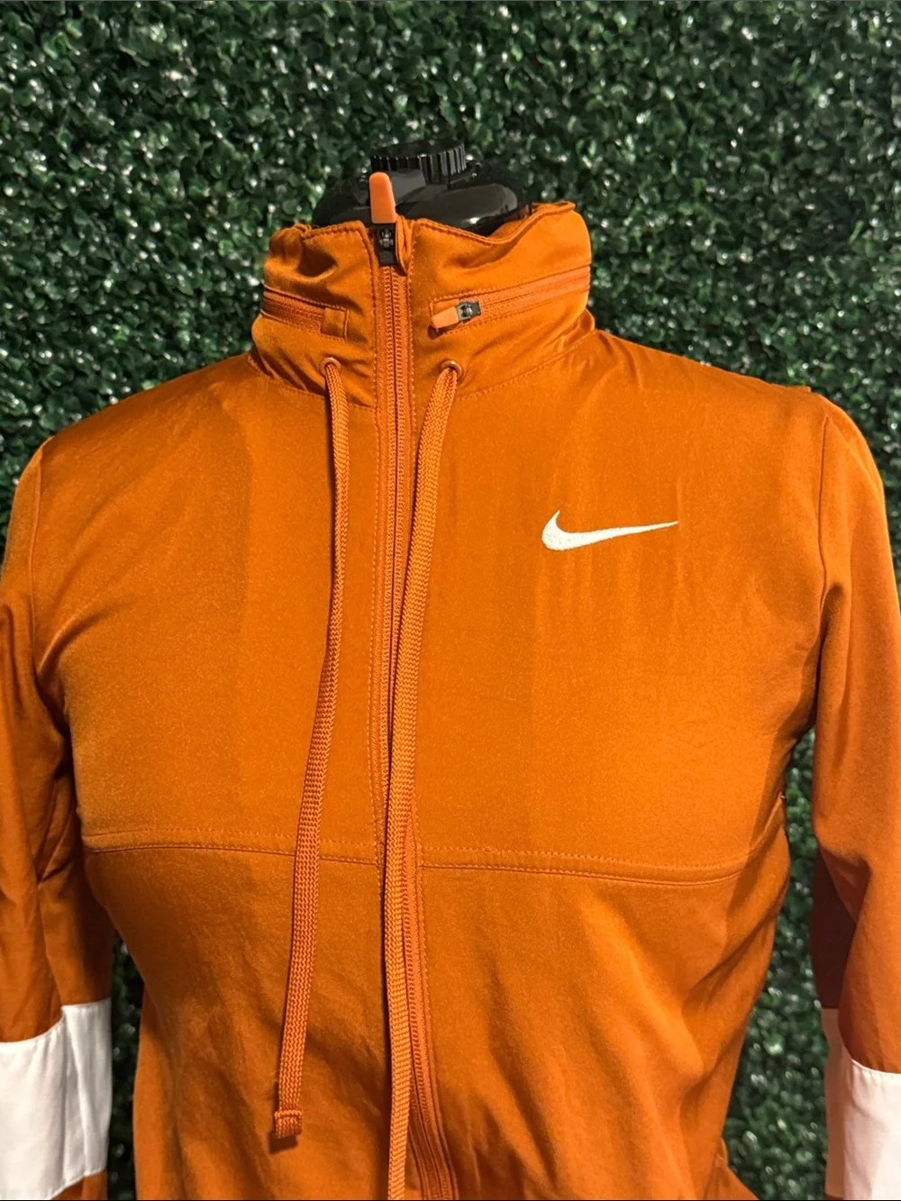 Nike Orange Full-Zip Hooded Jacket with White Sleeve Bands